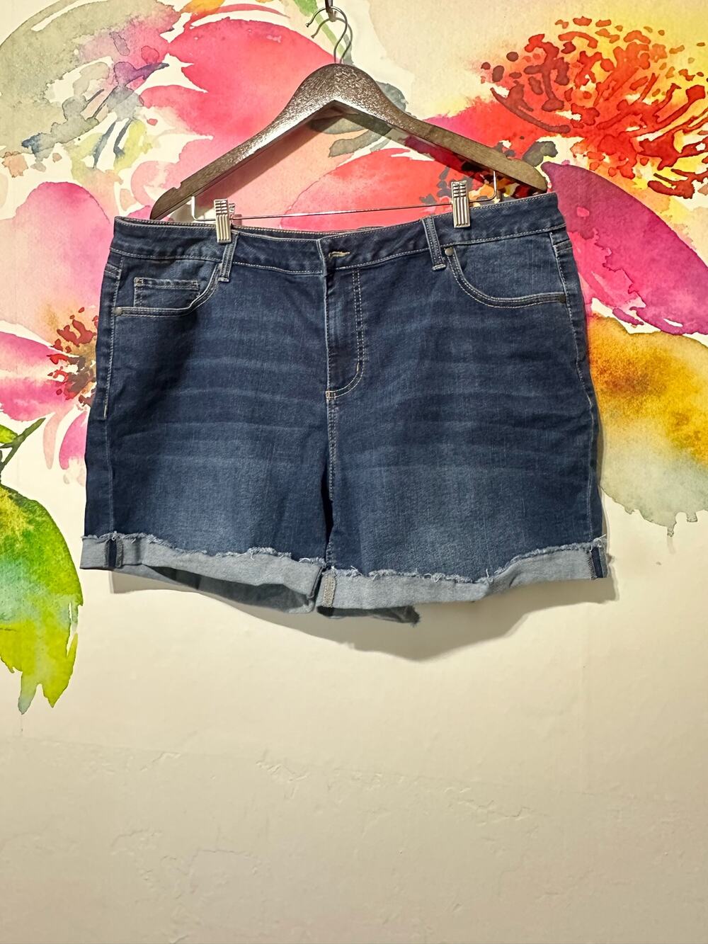 Dip Women's Denim Rolled Cuff Shorts Size 22W - Plus Size - Levi Color